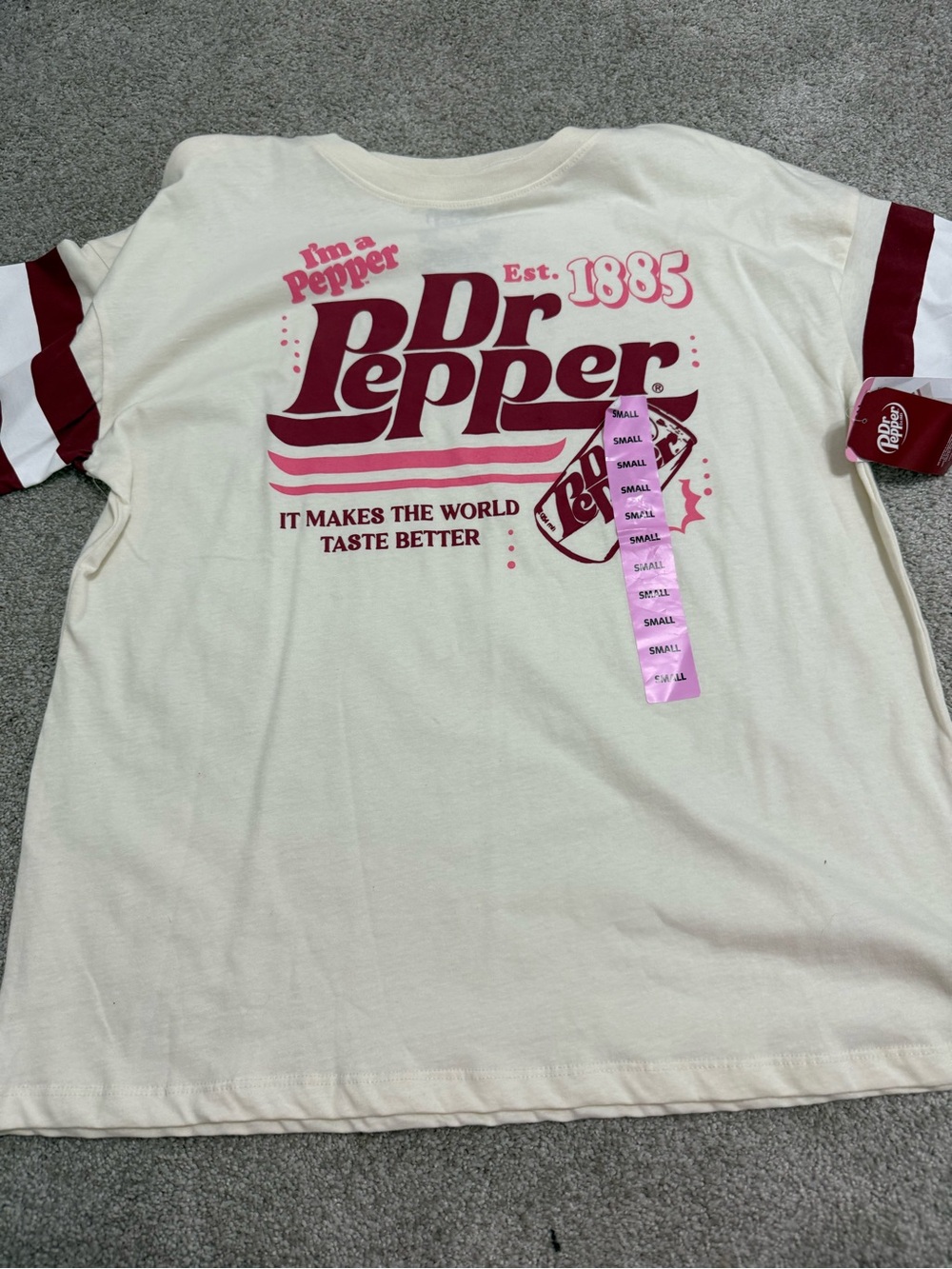 Dr Pepper Women's Cream Short Sleeve Logo Tee with Maroon Accents